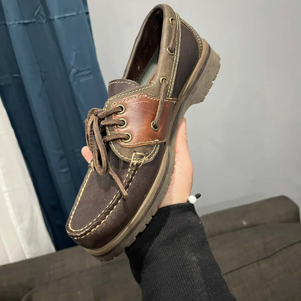 Orvis Brown Leather Boat Shoe with Tan Accent New Whithout Label